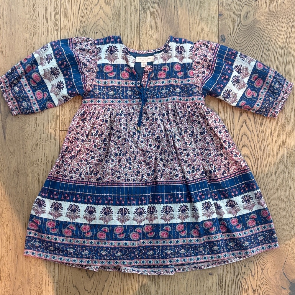Pink Chicken Floral Blue and Pink Kids Dress